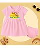 The Peppy Tend 100% Cotton Knit Family Theme Half Sleeves Buas Little Rockstar Text Printed Peter Pan Collar Dress With Bloomer - Pink