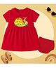 The Peppy Tend 100% Cotton Knit Family Theme Half Sleeves Buas Little Rockstar Text Printed Peter Pan Collar Dress With Bloomer - Red