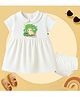 The Peppy Tend 100% Cotton Knit Half Sleeves No Hair No Tension Only Perfection Text Printed Dress With Bloomer -White