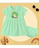 The Peppy Tend 100% Cotton Knit Half Sleeves No Hair No Tension Only Perfection Text Printed Dress With Bloomer -Sea Green