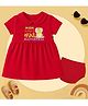 The Peppy Tend 100% Cotton Knit Half Sleeves Mom Dads Mini Masterpiece Text Printed Dress With Bloomer - Red