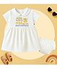 The Peppy Tend 100% Cotton Knit Half Sleeves Mom Dads Mini Masterpiece Text Printed Dress With Bloomer - White