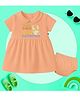 The Peppy Tend 100% Cotton Knit Half Sleeves Mom Dads Mini Masterpiece Text Printed Dress With Bloomer - Peach