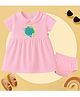 The Peppy Tend Family Theme 100% Cotton Knit Half Sleeves Hello I Am New Here Text Printed Dress With Bloomer - Pink