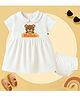The Peppy Tend 100% Cotton Knit Half Sleeves Tiny Miracle Text Printed Peter Pan Dress With Bloomer - White