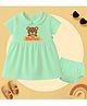The Peppy Tend 100% Cotton Knit Half Sleeves Tiny Miracle Text Printed Peter Pan Dress With Bloomer - Sea Green