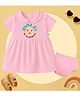 The Peppy Tend 100% Cotton Knit Half Sleeves Bald & Toothless Text Printed Dress With Bloomer - Pink