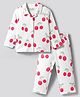 Bonfino 100% Cotton Knit Full Sleeves Co-ords Shirt & Pajama Night Suit with Cherry Print - White