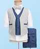 Rikidoos Full Sleeves Checked 3 Piece Party Suit Set With Bow - White & Blue