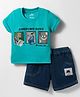 Child World Interlock Knit Half Sleeves T-Shirt & Shorts Set with Awesome Boys Print - Turquoise