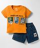 Child World Interlock Knit Half Sleeves T-Shirt & Shorts Set with Awesome Boys Print - Orange