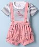 Child World Interlock Knit Half Sleeves Striped T-Shirt & Shorts Set with Animal Print - Rust