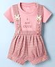 Child World Interlock Knit Half Sleeves Striped T-Shirt & Shorts Set with I Am Cute Print & Patch Detailing - Rust