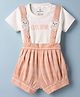 Child World Interlock Knit Half Sleeves T-Shirt & Shorts Set with Checks Bear Print & Patch Detailing - Rust Orange