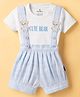Child World Interlock Knit Half Sleeves T-Shirt & Shorts Set with Checks Bear Print & Patch Detailing - Light Blue