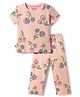 Bonfino 100% Cotton Knit Half Sleeves Tropical Theme Printed T-Skirt & Pyjama Night Suit - Peach