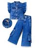 OLLINGTON ST. Denim Co-Ord Set Of Frill Sleeves Jacket & Denim Pants - Indigo
