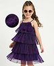 Hola Bonita Knit Sleeveless Shimmer Pleated Tiered Party Dress With Floral Corsage - Purple