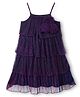 Hola Bonita Knit Sleeveless Shimmer Pleated Tiered Party Dress With Floral Corsage - Purple
