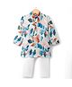 Ridokidz Full Sleeves Leaves Printed Kurta Pyjama Set - Ferozi