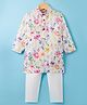 Ridokidz Full Sleeves Floral Printed Kurta Pyjama Set - White