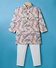 Ridokidz Full Sleeves Leaves Printed Kurta Pyjama Set - Light Beige