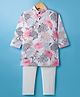 Ridokidz Full Sleeves Floral Printed Kurta Pyjama Set - White & Pink