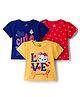 Doodle Poodle 100% Cotton Knit Half Sleeves T-Shirts With Heart & Text Print Pack of 3 - Red Navy Blue & Yellow