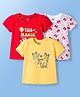 Doodle Poodle 100% Cotton Knit Half Sleeves T-Shirts With Bow & Butterfly Print Pack of 3 - Yellow White & Red