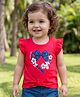 Babyoye 100% Cotton Knit Frill Sleeves T-Shirt With Floral Print - Red