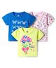 Doodle Poodle 100% Cotton Knit Half Sleeves T-Shirts With Butterfly & Floral Print Pack of 3 - Pink Blue & Lime Green
