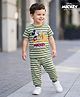 Babyhug Disney Single Jersey Knit Half Sleeves Striped Night Suit with Mickey & Pluto Graphic - Green
