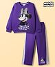 Pine Kids Disney Terry Knit Drop Shoulder Full Sleeves T-Shirt & Lounge Pant Set with Minnie Mouse Graphic - Purple