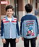 Pine Kids Marvel Woven Full Sleeves Cut & Sew Denim Jacket With Front and Back Captain America Graphics - Light Blue