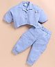 KIDZELLO Cotton Knit Half Sleeves Bow & Flower Applique Detailed Top & Pant Set - Sky Blue