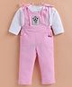 KIDZELLO Cotton Woven Floral Patch Detailed Jumpsuit With Full Sleeves Tee - Pink