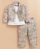 KIDZELLO Cotton Knit Full Sleeves Floral Printed Blazer & Pant With Tee Set - Mustard