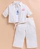 KIDZELLO Cotton Knit Full Sleeves Bunny Patch Detailed Shirt & Pant With Tee Set - Cream
