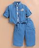 KIDZELLO Cotton Knit Full Sleeves Bunny Patch Detailed Shirt & Pant With Tee Set  - S.Blue