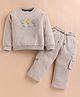 KIDZELLO Cotton Knit Full Sleeves Floral Patch Detailed Tee & Pant Set - Fawn