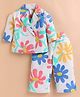 KIDZELLO Cotton Knit Full Sleeves Floral Printed Blazer & Pant With Waistcoat Set - Blue