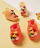 MayRa Knits Pack Of 2 Hand Knitted Rooster & Floral Smiley Designed Booties - Orange & Peach