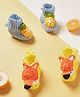 MayRa Knits Pack Of 2 Hand Knitted Orange & Fox Designed Booties - Blue & Yellow