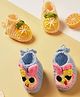 MayRa Knits Handknitted Pack Of 2 Bunny & Orange Applique Detailed Booties - Blue & Cream