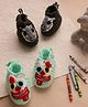 MayRa Knits Handknitted Pack Of 2 Zebra & Owl Applique Detailed Booties - Black & Sea Green