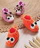 MayRa Knits Hand Knitted Pack Of 2 Animal Designed Booties - Pink & Orange