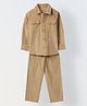 Spunkies Corduroy Woven Full Sleeves Solid Shirt & Trouser Set - Brown