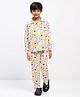 Spunkies Rayon Woven Full Sleeves Animals & Fruits Printed Coordinating Night Suit Set - White