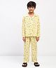 Spunkies Rayon Woven Full Sleeves Fruits Printed Coordinating Night Suit Set - Yellow