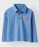 Spunkies Cotton Knit Full Sleeves Teddy Bear Patch Detailed Polo Tee - Blue